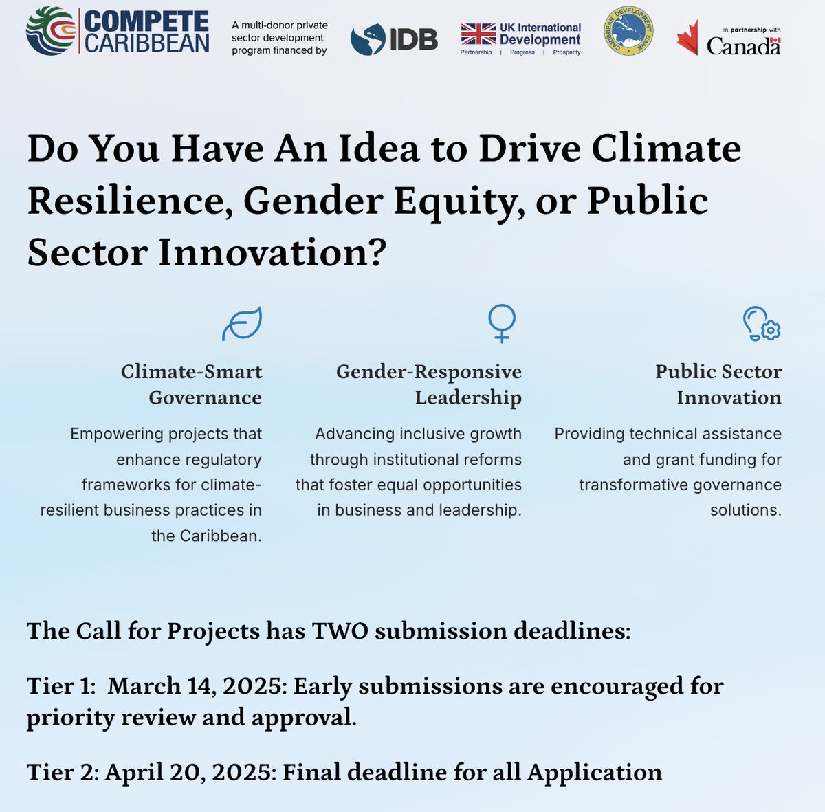🚀 Apply Now to Drive Climate Action &amp; Gender Equity in the Caribbean! 🌍✨
LEARN MORE: lnkd.in/edZJrgCB
#GRANTFUNDING