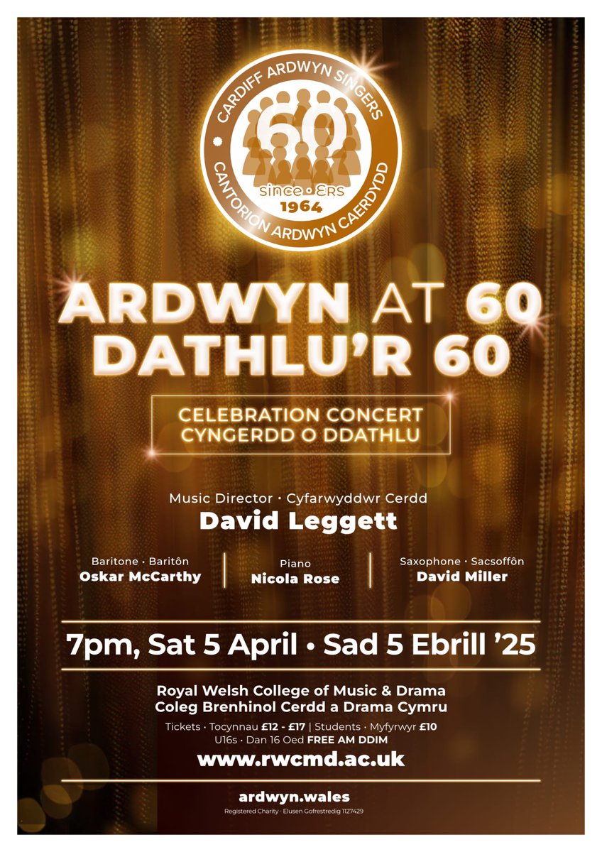 Cantorion Ardwyn Singers (@ardwynsingers) on Twitter photo ๐ฅ Ardwyn at 60 ๐ฅ
๐ถ Join us for our gala concert as we celebrate 60 years of singing!
๐ถ Ymunwch รข ni wrth i ni ddathlu 60 mlynedd o ganu!
๐๏ธ 05.04.2025
๐ 7pm
๐ <a href="/RWCMD/">Royal Welsh College of Music & Drama</a>
Book your tickets now!
Bachwch docyn yn gloi! ๐๐ป
rwcmd.ac.uk/events/ardwyn-โฆ ๐ฅ Ardwyn at 60 ๐ฅ
๐ถ Join us for our gala concert as we celebrate 60 years of singing!
๐ถ Ymunwch รข ni wrth i ni ddathlu 60 mlynedd o ganu!
๐๏ธ 05.04.2025
๐ 7pm
๐ <a href="/RWCMD/">Royal Welsh College of Music & Drama</a>
Book your tickets now!
Bachwch docyn yn gloi! ๐๐ป
rwcmd.ac.uk/events/ardwyn-โฆ