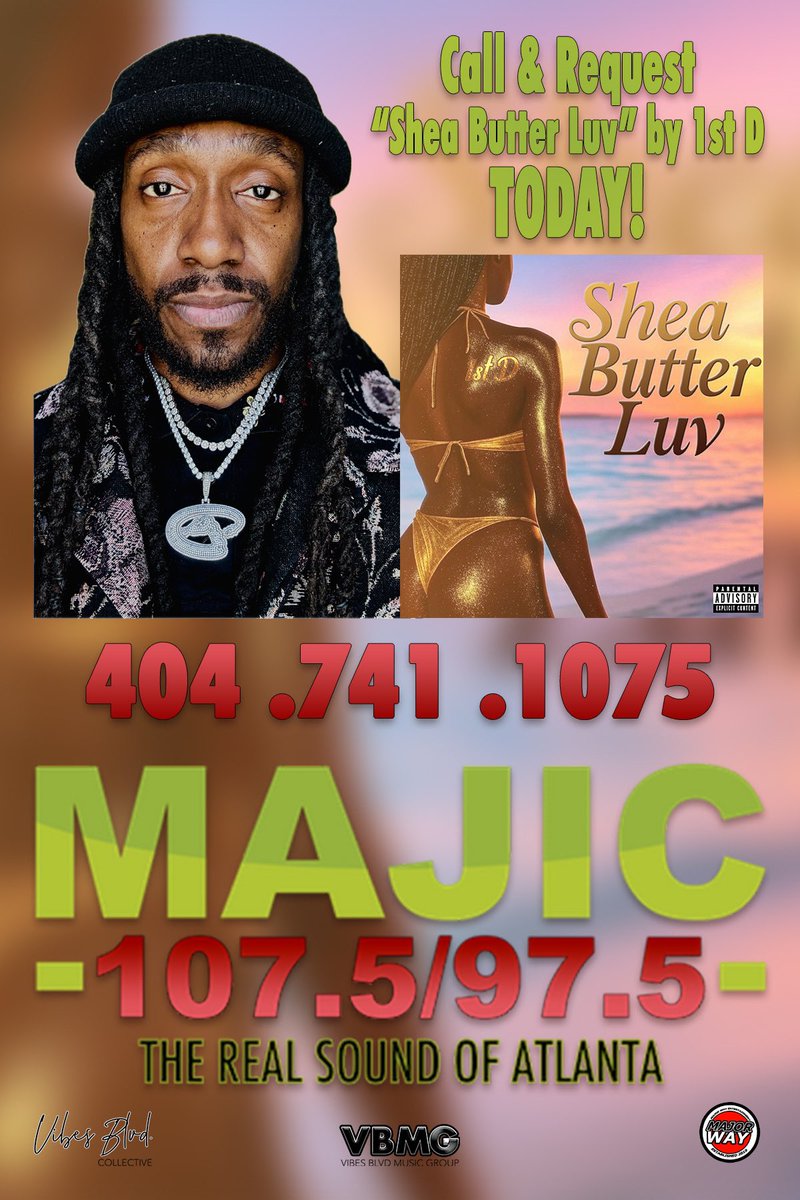 1stD's tweet image. When you’re riding listen carefully 👂🏾👂🏾👂🏾 …Shea Butter Luv is goin LIVE‼️ tap in with Magic 107.5 / 97.5 and Hot 107.9 📲📻… and if you don’t hear it, call em 😤 .. tellem play that “Shea Butter Luv” by 1st D!

Magic 107.5FM / 97.5FM: (404) 741-1075
Hot 107.9FM: (404) 741-1079