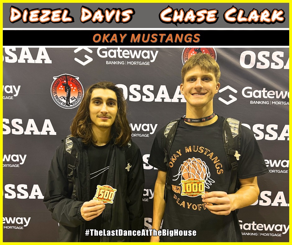 2025 OSSAA Class 2A-B State Tournament - Tuesday

Caught OKAY #OKPreps1500PointClub member Diezel Davis and teammate #OKPreps1000PointClub member Chase Clark after their NOON Boys Quarterfinals win

The Mustangs advance to the 9:00PM Semifinal game on Friday