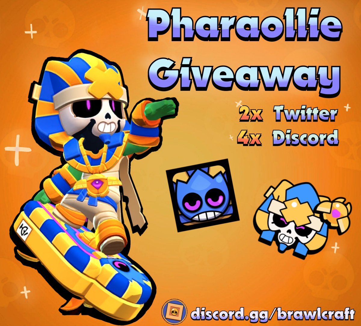 #PharaollieGiveaway is live! We're giving away 2 Pharaollie skins on Twitter. To participate:

📢 Follow <a href="/brawlcraftapp/">Brawl Craft</a>
🔄 Retweet
🏷 Tag 2 Friends

Additionally, we're giving away 4 more skins on our Discord server: discord.gg/brawlcraft

🍀 Good Luck! Winners chosen March 8!