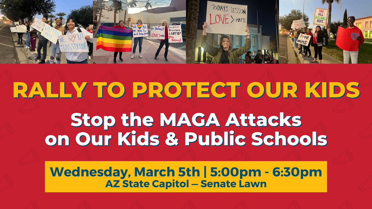 YDAZ is proud to join orgs across AZ to Rally to #ProtectOurKids THIS Weds. 3/5 at the AZ State Capitol from 5-6:30pm! 📣 Register here: bit.ly/Rally4AZKids