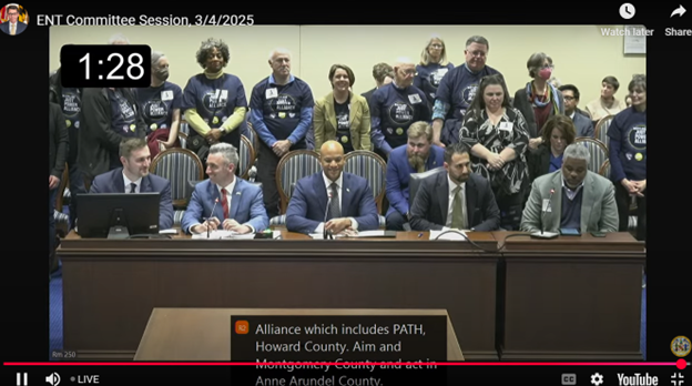 Pastor Tyrone Jones testifying on behalf of the Maryland Just Power Alliance (PATH, AIM, and ACT) in support of the Housing for Jobs Act at the House hearing!