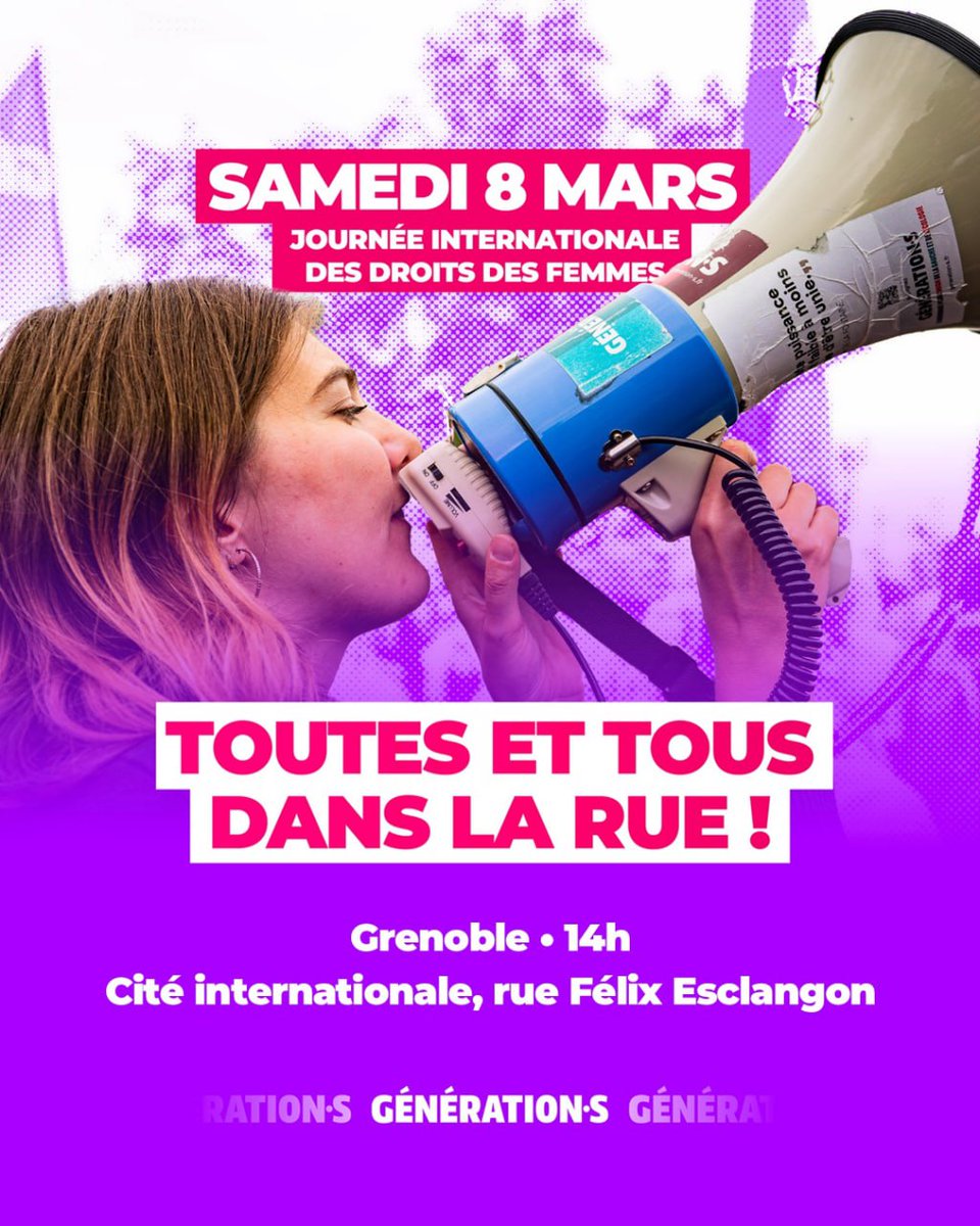 38_Generations's tweet image. Le #8mars soyons tous présents pour exiger les moyens de faire respecter les droits des femmes.
D'une part pour mettre fin à des violences sexistes et sexuelles inacceptables, mais aussi pour exiger une réelle égalité de traitement femmes-hommes.
Soyons nombreux !