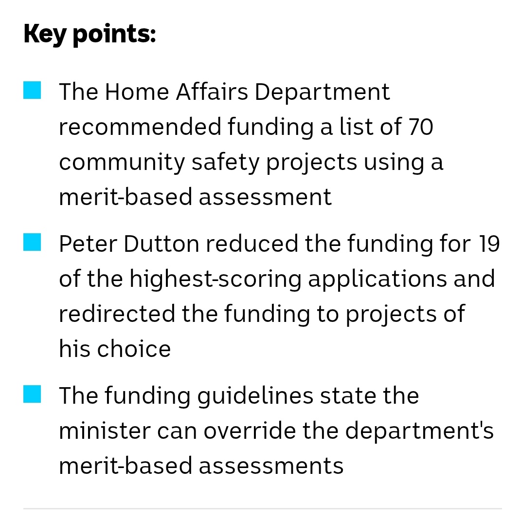 Pork Barelling again 🐷💰

Today Coalition Opposition leader Peter Dutton has announced a revival of their "safer community" program.

Back in 2022 the Auditor general revealed significant discrepancies &amp; in 2021, ABC 730 revealed Peter Duttons use for personal gain #auspol