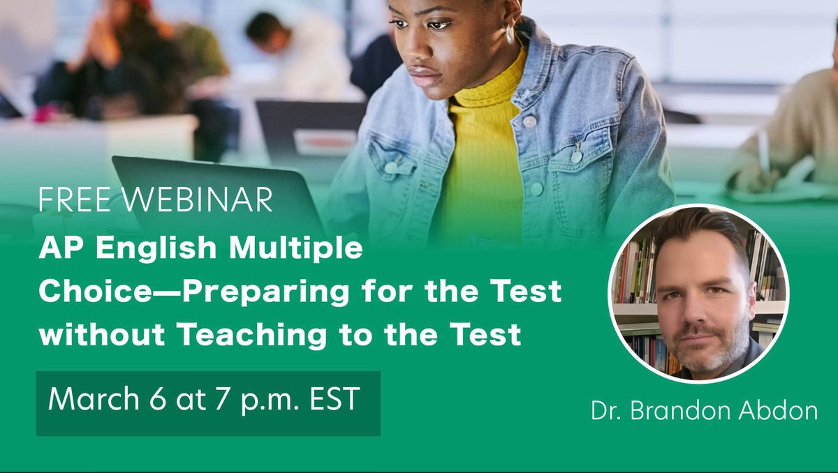 DrBrandonAbdon's tweet image. FREE Webinar this Thursday. Focusing on MCQ prep without purely test prep.
REGISTER AT: shorturl.at/WxVt6
#aplit #aplang #aplitchat #aplangchat #Engchat #elachat @PerfectionLearn @AppliedPractice
