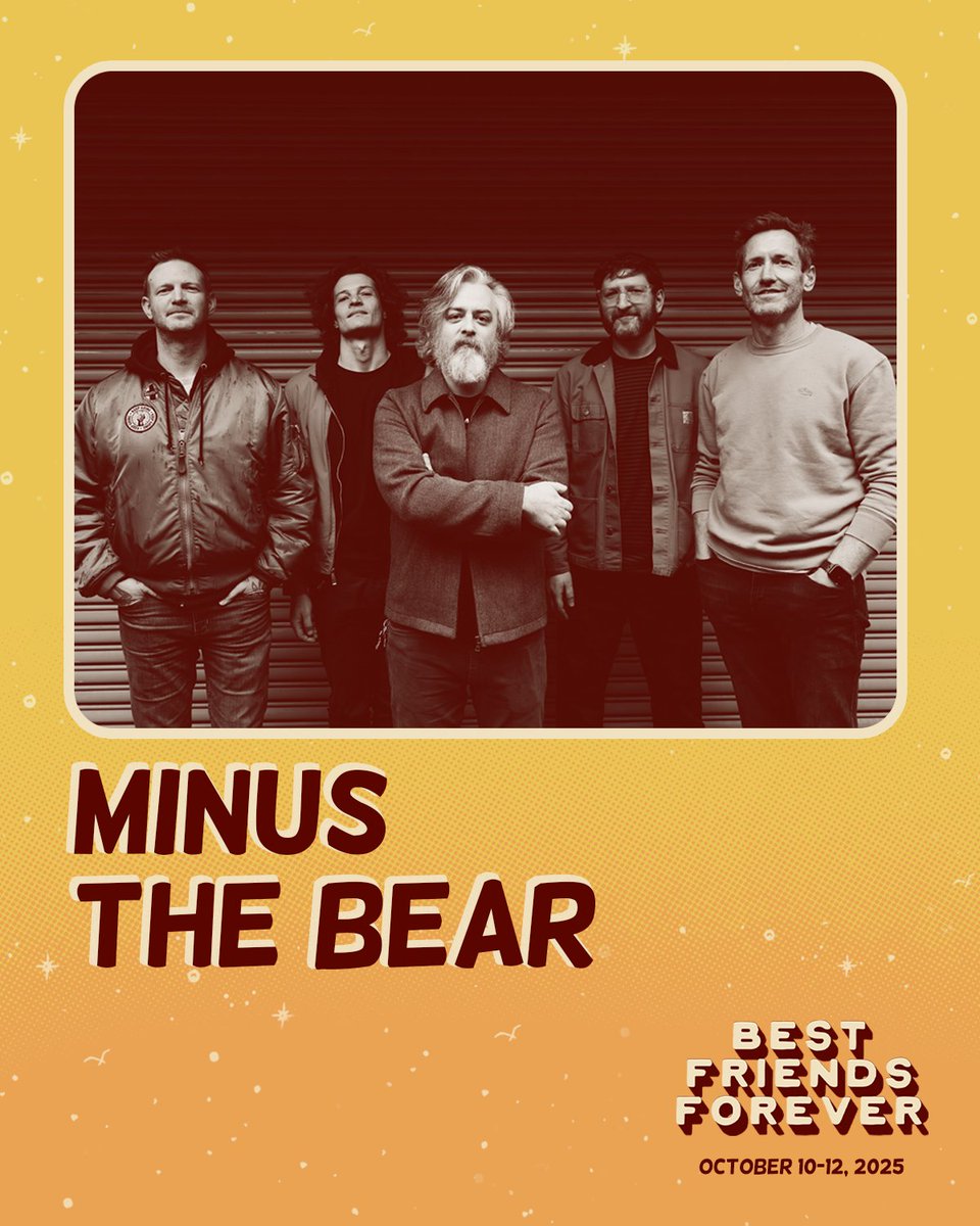 Bandsintown (@bandsintown) on Twitter photo Just announced: <a href="/minusthebear/">Minus the Bear</a> at Best Friends Forever 2025! Tickets go on sale tomorrow!
24tix.com/event/uswglhnt… Just announced: <a href="/minusthebear/">Minus the Bear</a> at Best Friends Forever 2025! Tickets go on sale tomorrow!
24tix.com/event/uswglhnt…