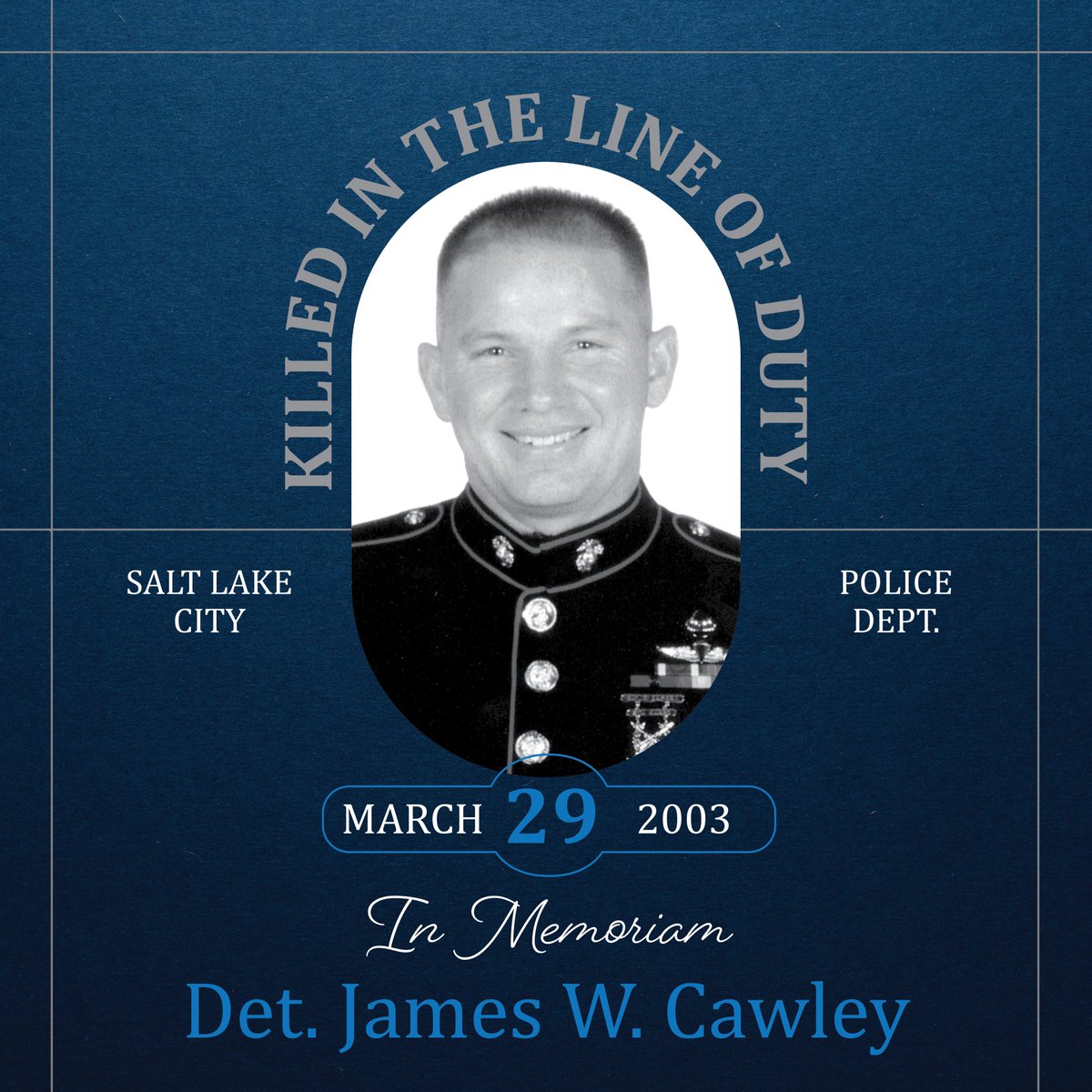 22 years ago, Detective James W. Cawley died while serving our country in Iraq.

Whether serving our community as a police officer or a Marine in another country, Cawley was willing to sacrifice his life for others.

We will #NeverForget his legacy.

#SaltLakeCity #SLCPD #SLC