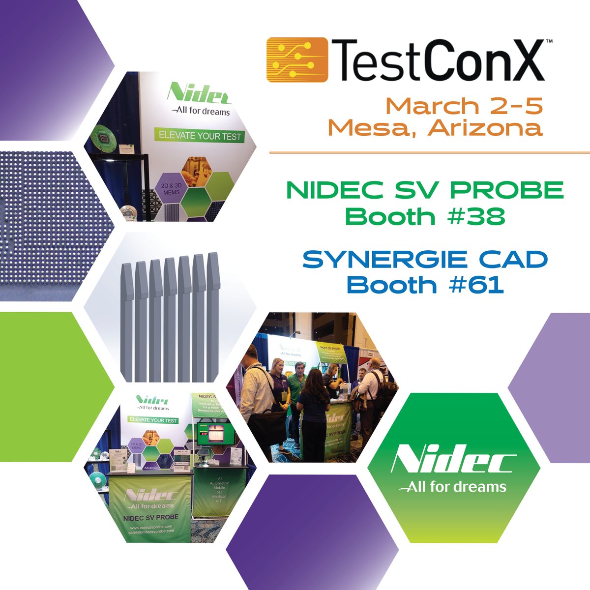 nidecsvprobe's tweet image. First day of TestConX Expo is in the books &amp;amp; we are getting ready for Day 2! Come by the Nidec SV Probe Booth 38 &amp;amp; say hello! And don’t forget that our partner, Synergie Cad is here too, Booth 61! We hope to see you there!

#semiconductortest #probecards #MEMS #PCBs #turnkey