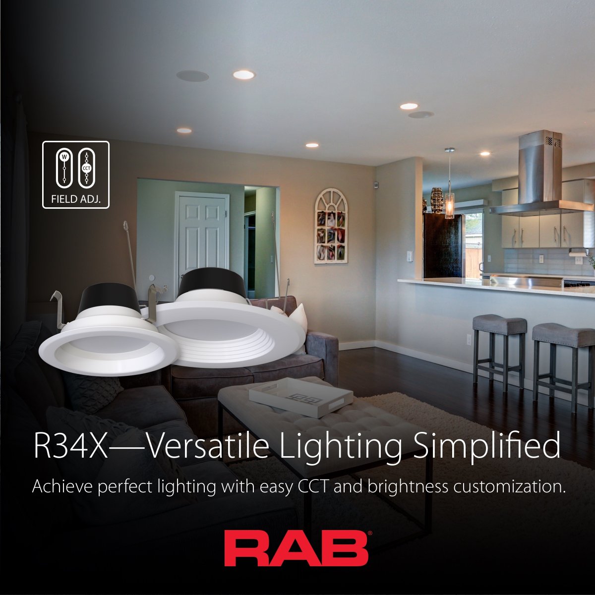 Need a budget-friendly retrofit downlight with selectable CCT and wattage? Choose the R34X! Available in 4” and 6” models with smooth and baffle trims, it's adjustable, dimmable, and compatible with various accessories. Learn more at: hubs.ly/Q039jW2K0? #RABLighting #R34X