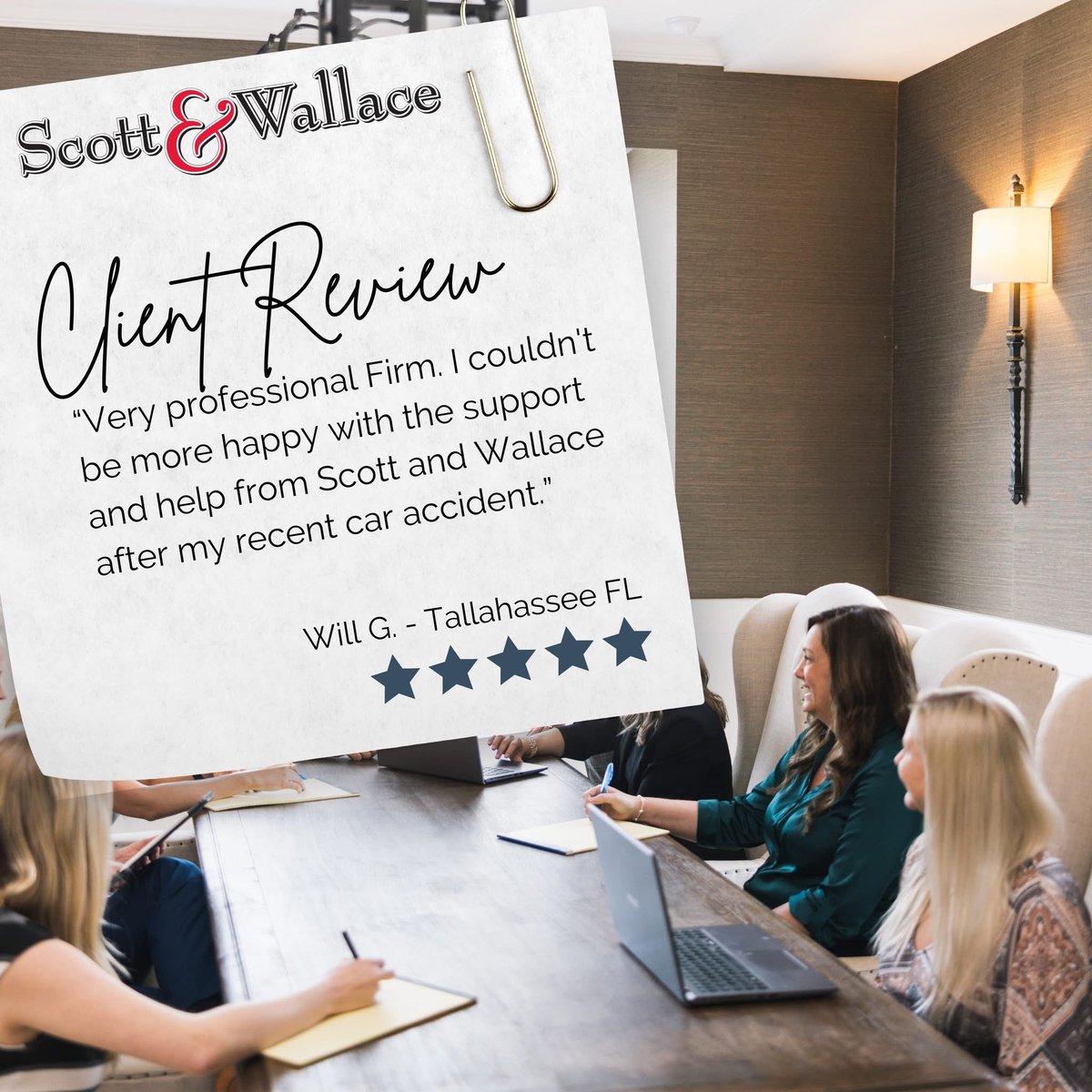 🌟 Thank you, Will from Tallahassee, for the 5-star review! 🌟

We’re grateful for your trust in Scott &amp; Wallace and proud to serve our community. Always here when you need us! 💙⚖️

#ScottAndWallace #FiveStarService #TallahasseeLawyers