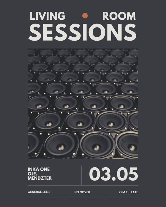 [WEDNESDAY] joining the Living Room Sessions fam for an evening of vibes in chinatown! i'll be rocking some cool-out joints longside young lion @OJEDOT and LRS resident @MENDZTER! no cover/midweek session at @GeneralLeesLA. pop in for drink and vibe out for a few. let's gooo!
