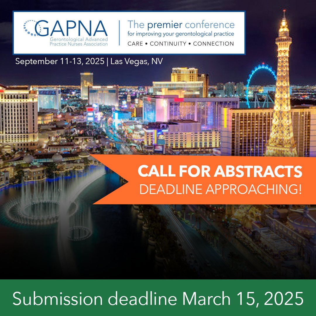 Gerontological APNs (@gapna_hq) on Twitter photo DEADLINE APPROACHING | GAPNA is only accepting abstracts for the 2025 Annual Conference for a little while longer! The deadline to submit Poster and Podium Abstracts is March 15, 2025.
Learn more & submit👇
gapna.org/about/news/202… DEADLINE APPROACHING | GAPNA is only accepting abstracts for the 2025 Annual Conference for a little while longer! The deadline to submit Poster and Podium Abstracts is March 15, 2025.
Learn more & submit👇
gapna.org/about/news/202…