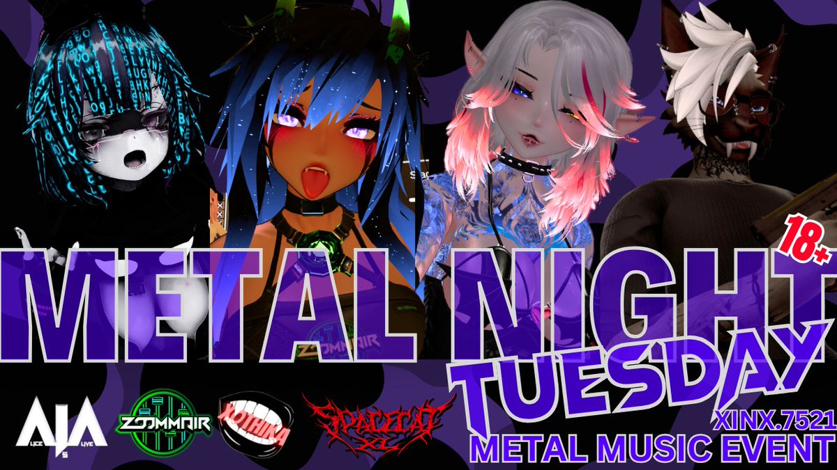 ClubXINX's tweet photo. 🤘 METAL NIGHT   |  XINX  🤘
03/04/2025   TUESDAY  |    9PM [EST]
You Must Be 18 Years Or Older To Join!
VRCHAT GROUP: https://t.co/TJ234EFDUy
#vrchat #Vrchatclub #vrclub #gothclub #vrgoth #xinx #VRChat自己紹介カード #VRChatユーザと繋がろう https://t.co/SHaepinkF8