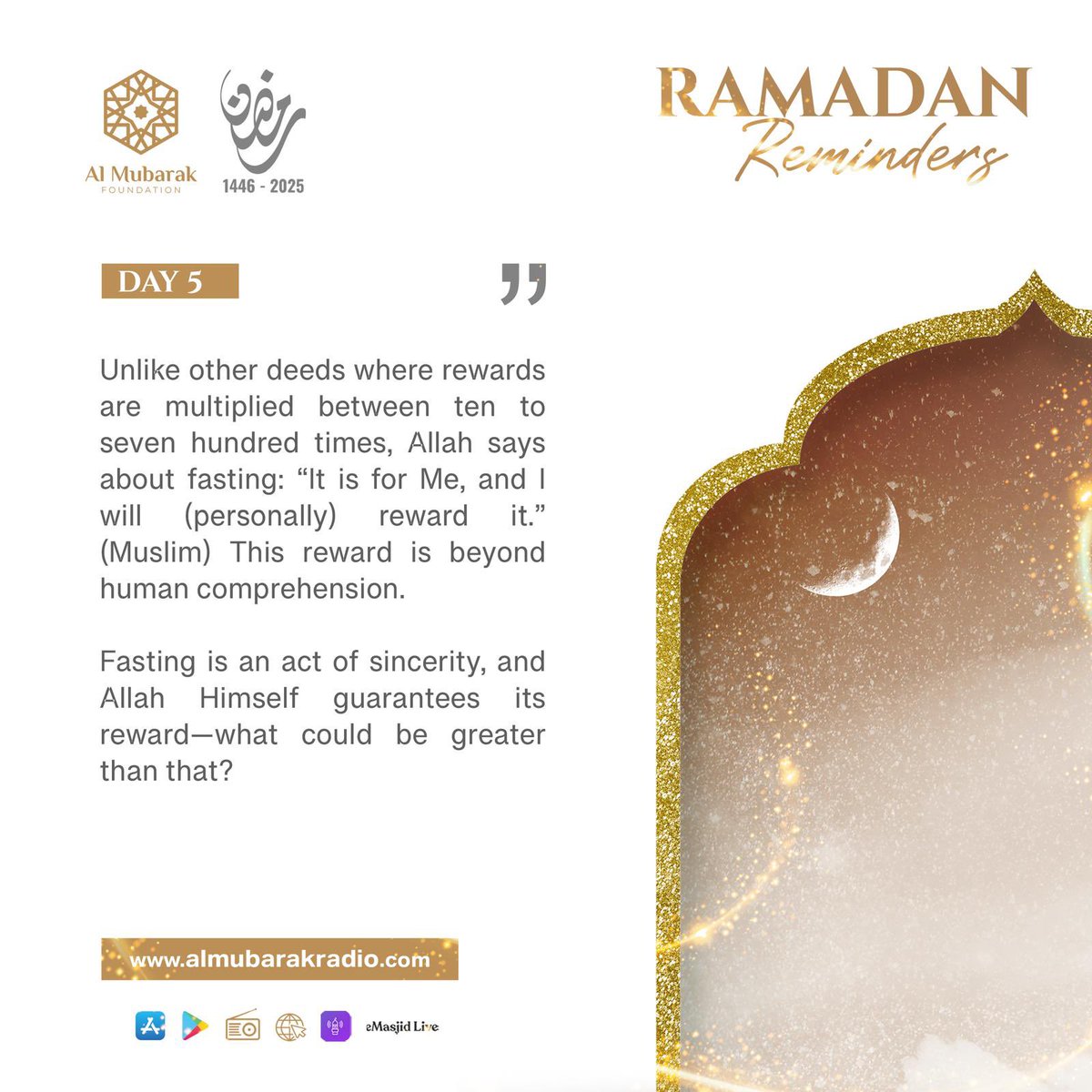 Al Mubarak Foundation – Ramadan 2025 Appeal

Support families in need this Ramadan by donating Iftaar packs filled with nutritious food.

£20.00 - Small Family
£40.00 - Large Family 

Donate: Launchgood.com/IftaarPack