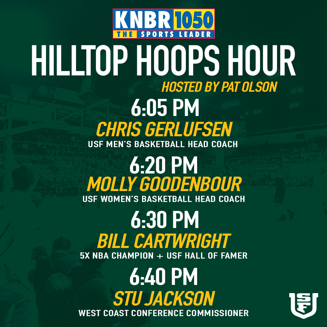 Join me live at 6:00p on <a href="/KNBR/">KNBR</a> 1050am as we talk <a href="/USFDonsMBB/">San Francisco Men's Basketball</a>, <a href="/USFDonsWBB/">San Francisco Women's Basketball</a> and <a href="/WCChoops/">West Coast Conference Basketball</a> with <a href="/CoachCeeGee/">Chris Gerlufsen</a>, <a href="/bbb15/">Molly Goodenbour</a>, <a href="/DonsAthletics/">San Francisco Athletics</a> legend  <a href="/B_Cartwright24/">Bill Cartwright</a>, and <a href="/StuJackson32/">Stu Jackson</a>. 

#USFDons/#WCCHoops 

knbr.com/listen-live-on…
