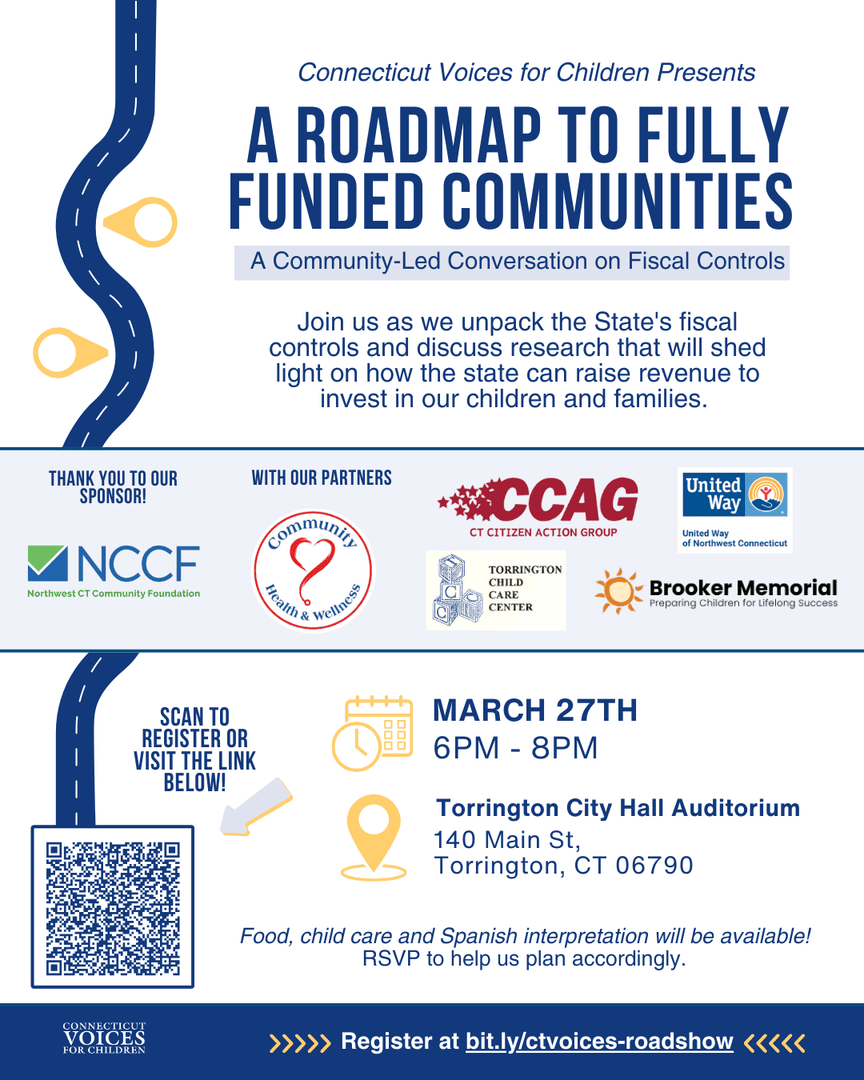 CTVoices's tweet photo. Hey #Torrington, we're coming your way next month for a community conversation unpacking the state's #FiscalControls and exploring solutions to raise revenue for critical investments.

RSVP for this free event or any upcoming event at https://t.co/swI5el5b01 https://t.co/zwDsuumZTj
