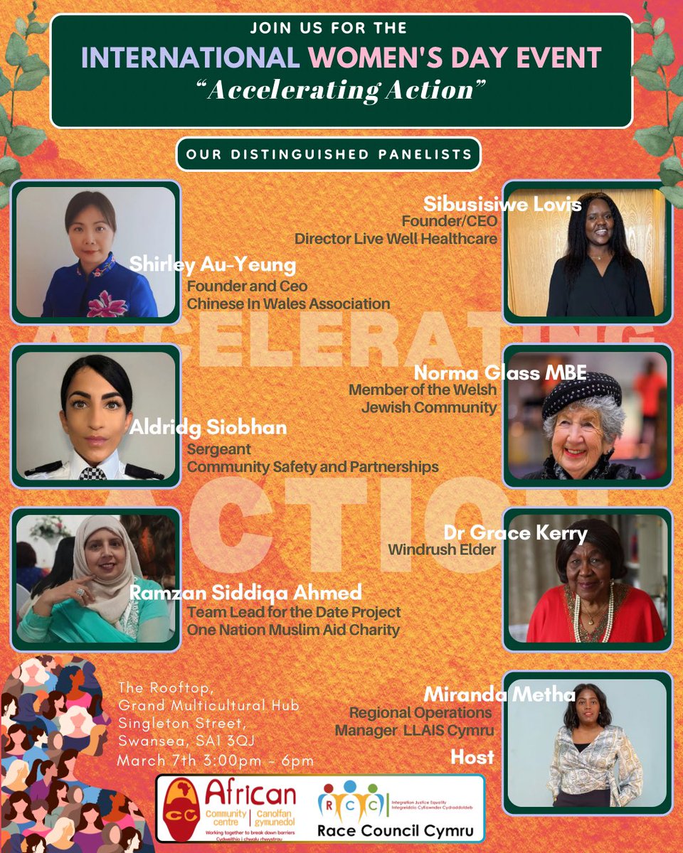 Hi Everyone,

The African Community Centre in partnership with <a href="/rcccymru/">Race Council Cymru</a> , invites you to a special event on Friday, 7th March as we explore this year’s theme: “Accelerating Action.”

Register your interest now using the link below:

wkf.ms/41ywYO0