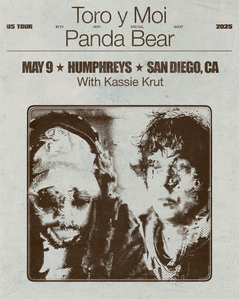Toro y Moi (@toroymoi) on Twitter photo san diego - we’ll be playing @humphreysshows with <a href="/pandabear/">Panda Bear</a> and <a href="/KassieKrut/">KassieKrut</a> on may 9 🌴
presale starts tomorrow, sign up for the code at toroymoi.com/#live san diego - we’ll be playing @humphreysshows with <a href="/pandabear/">Panda Bear</a> and <a href="/KassieKrut/">KassieKrut</a> on may 9 🌴
presale starts tomorrow, sign up for the code at toroymoi.com/#live