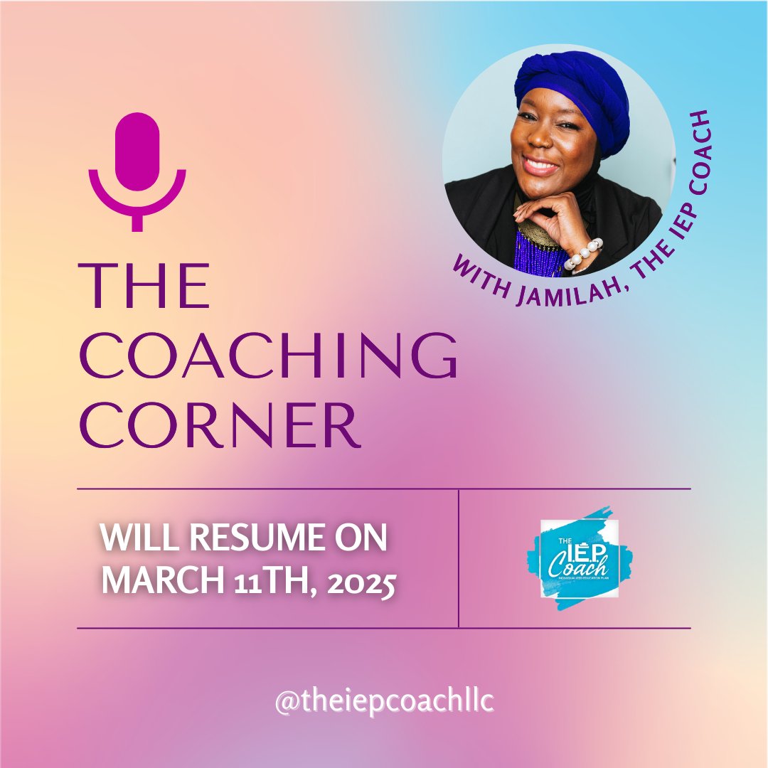TheIEPCoachLLC's tweet photo. Today's Coaching Corner has been canceled. We will resume Coaching Corner on March 11th. https://t.co/yVM7HmNymn
