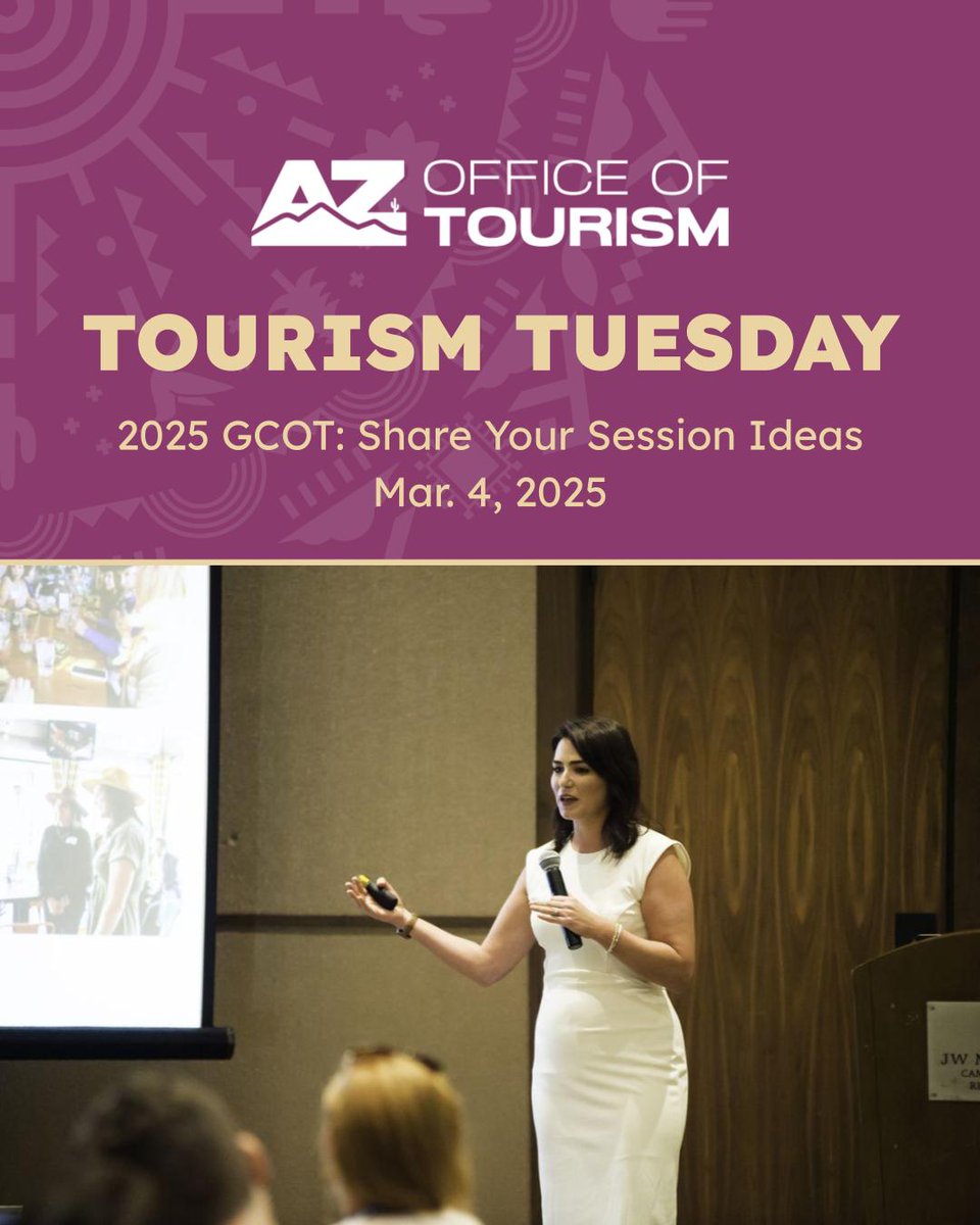 📰 In today's edition of Tourism Tuesday:
🗓️ GCOT 2025: Submit your ideas for conference sessions &amp; breakouts.
💻 Register for the next Arizona Tourism University (ATU) webinar, “Proactive Media Management and Communications.” Join us 3/25 at 2pm
shorturl.at/LuHET