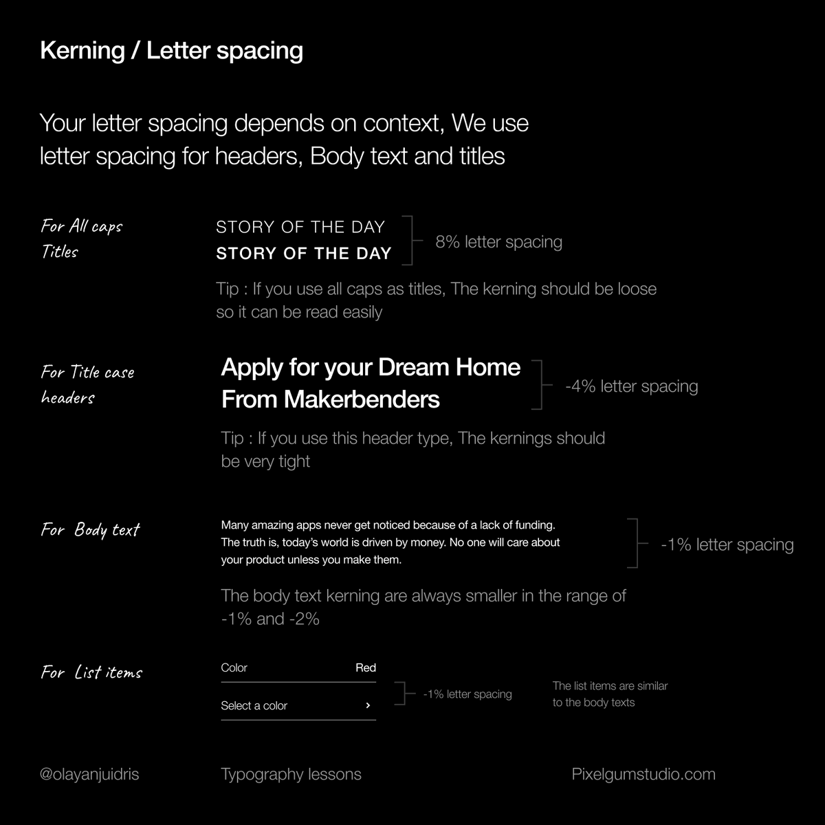 olayanjuidris's tweet photo. Typography day 7 

kerning  and letter spacing 
In this lesson i explained how to apply letter spacing to text to enhance readability 

hope you learnt from this 

#buildinpublic