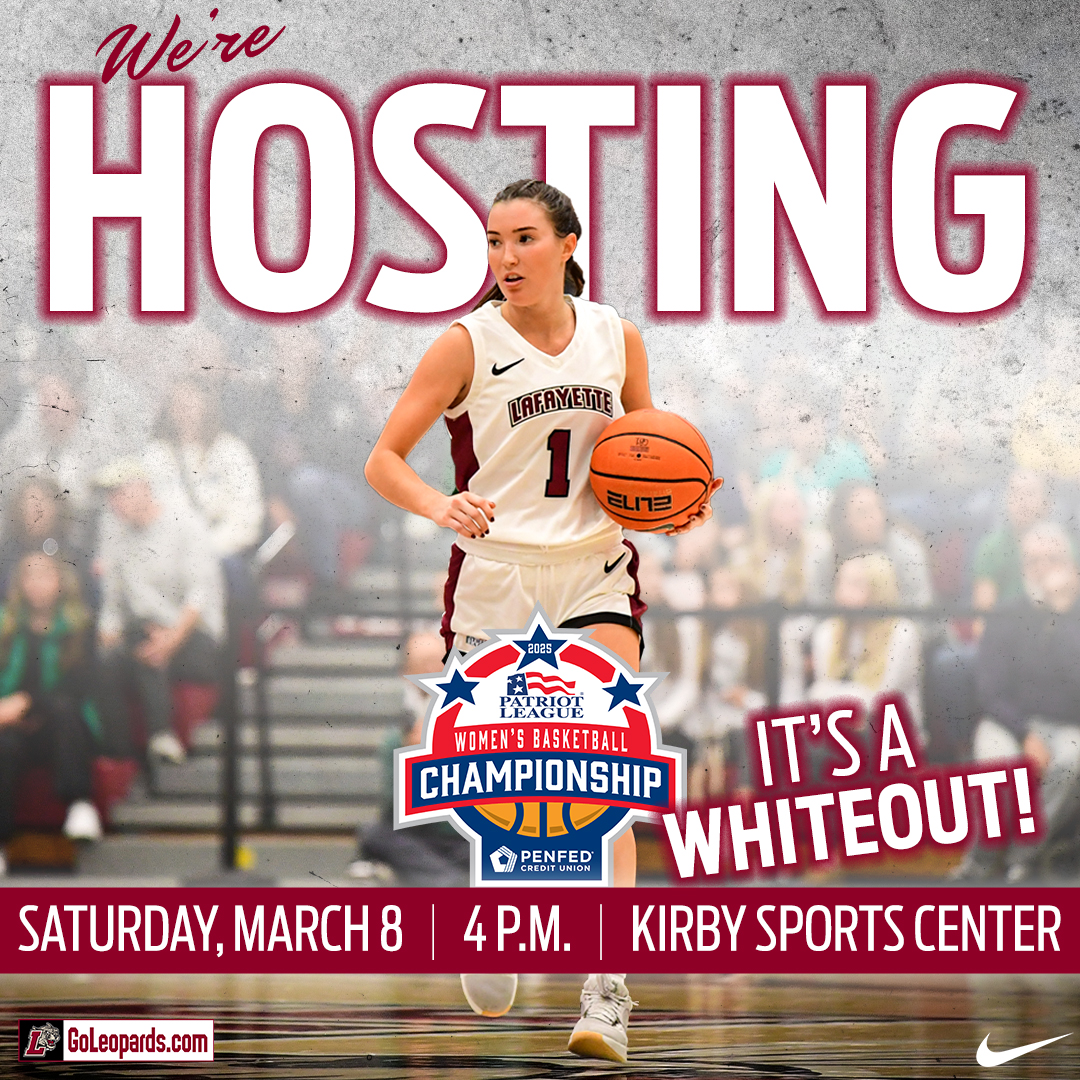 LafayetteWBB's tweet photo. We're set to host either American or Loyola at 4 p.m. on Saturday in the first round of the 2025 PenFed Credit Union Patriot League Women's Basketball Championship‼️The game will be a WHITEOUT⚪️We hope to see you in Kirby👀

📰|https://t.co/xDQwtq8tyr

#RollPards | #ClimbTheHill https://t.co/WEXaVMtae8