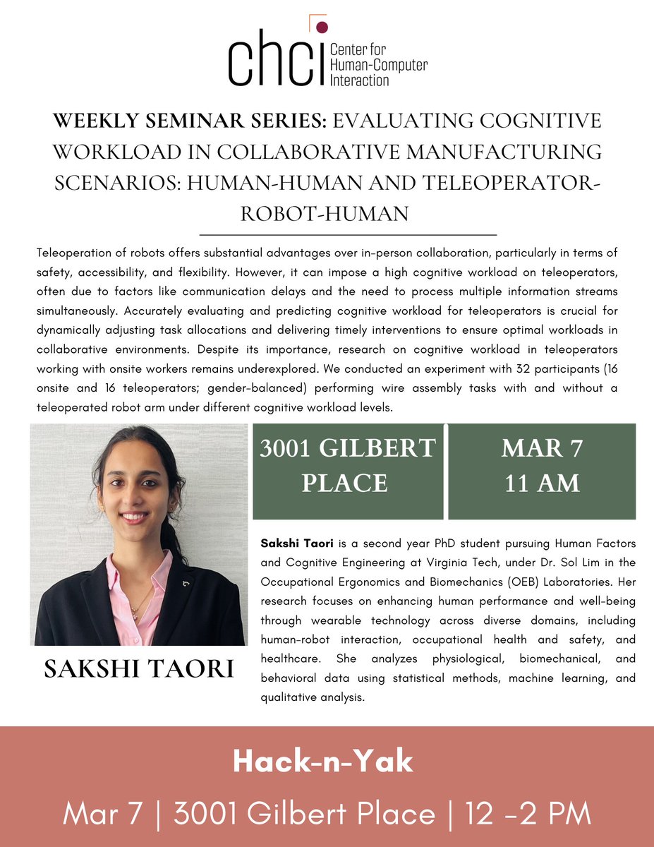 CHCI_VT's tweet image. Mahdis Tajdari and Sakshi Taori will present their research at this week&apos;s seminar. Check out the flyers below for details—we hope you can join us!