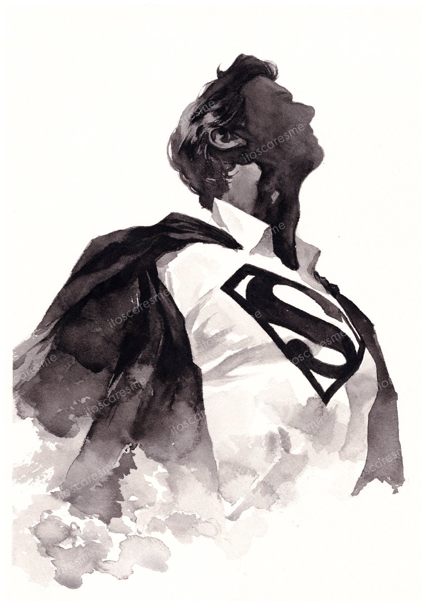 Some Black and White Superman paintings in watercolor recently. And a  little color! Classic Superman or Modern? #comicart, image size:840x1200