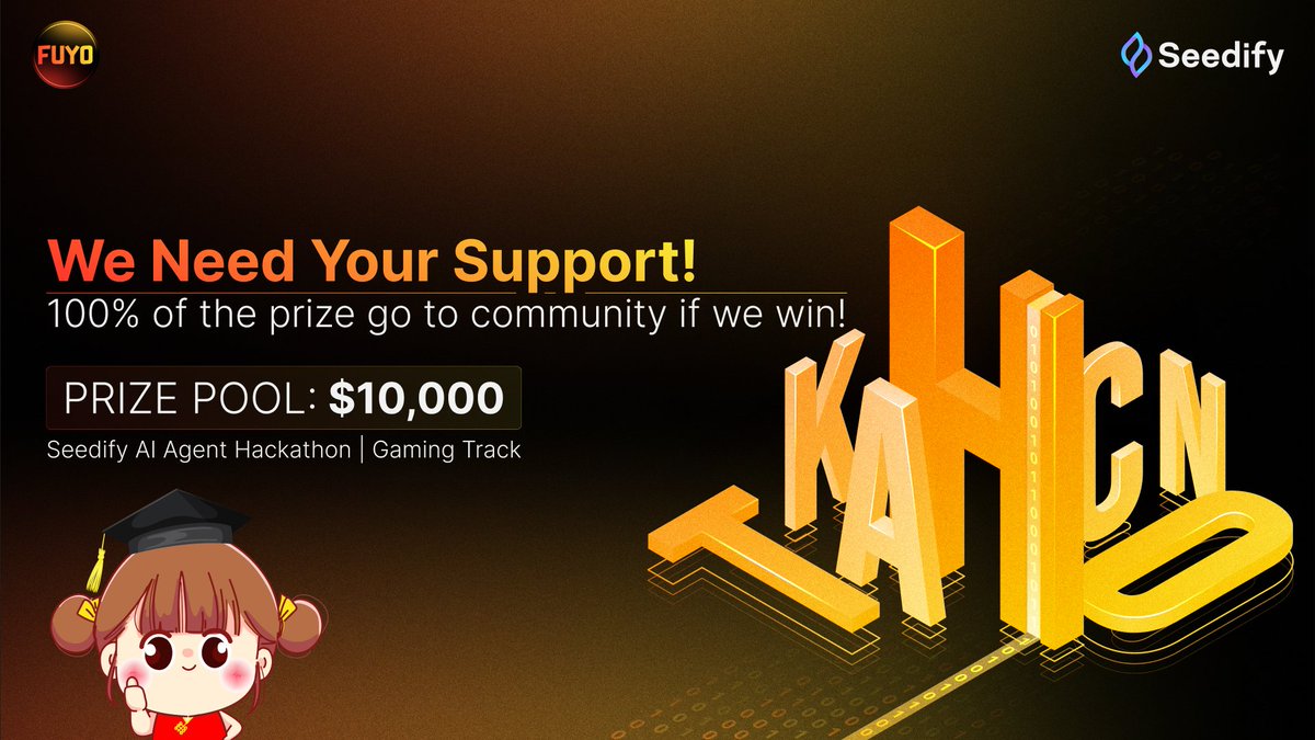 FuyoAI's tweet photo. 🚨 FUYO TAKES ON THE SEEDIFY AI AGENT HACKATHON 🚨

If we win the hackathon, we’re giving away 100% of the prize: $10,000 USD! 🤑💰

This is HUGE. The future of betting is AI-powered, and we're leading the charge! We’re bringing next-level GambleFAI to @SeedifyFund ‘s AI Agentic Hackathon, and we’re here to WIN.

But this isn’t just about us—it’s about Fuyo Gang. 
If we win, you win.

$10,000 raffle for 50 winners on Gleam. 🎟️  
The prize will be distributed to the winner's Fuyo account if we take home the victory!

To join, simply complete the tasks on Gleam here: https://t.co/RJoaM9cinY

The more entries you have, the bigger your chance of winning! #FuyoWinsSeedifyHackathon