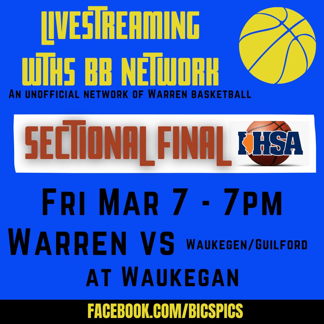 Benjamin Squires (@maybeletsgo) on Twitter photo Warren WINS! over Dekalb to advance to Sectional Final on Fri, 7PM at Waukegan. . .vs winner of Waukegan / Guilford game.
Livestream for out of town folks facebook.com/bicspics. IF YOU'RE IN TOWN, WEAR BLUE & GET TO WAUKEGAN.
<a href="/OwenSquires25/">Owen Squires</a> <a href="/WTHS_BD_Bball/">Warren Township High School Boys Basketball</a> <a href="/wthsdistrict121/">Warren Township High School</a> Warren WINS! over Dekalb to advance to Sectional Final on Fri, 7PM at Waukegan. . .vs winner of Waukegan / Guilford game.
Livestream for out of town folks facebook.com/bicspics. IF YOU'RE IN TOWN, WEAR BLUE & GET TO WAUKEGAN.
<a href="/OwenSquires25/">Owen Squires</a> <a href="/WTHS_BD_Bball/">Warren Township High School Boys Basketball</a> <a href="/wthsdistrict121/">Warren Township High School</a>