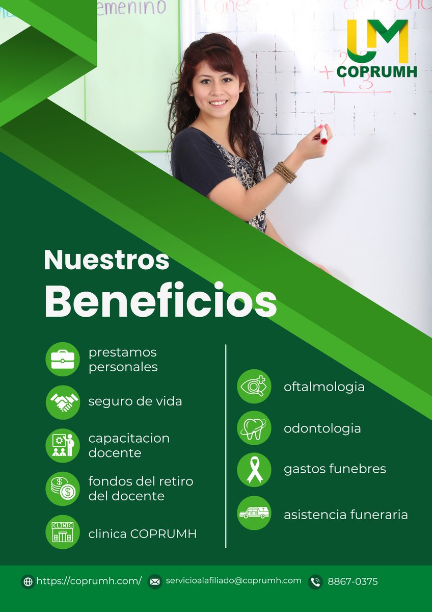 En COPRUMH, tu bienestar es nuestra prioridad. Disfruta de seguros, atención médica, capacitaciones y más. ¡Únete hoy! ✅
#COPRUMHBeneficios