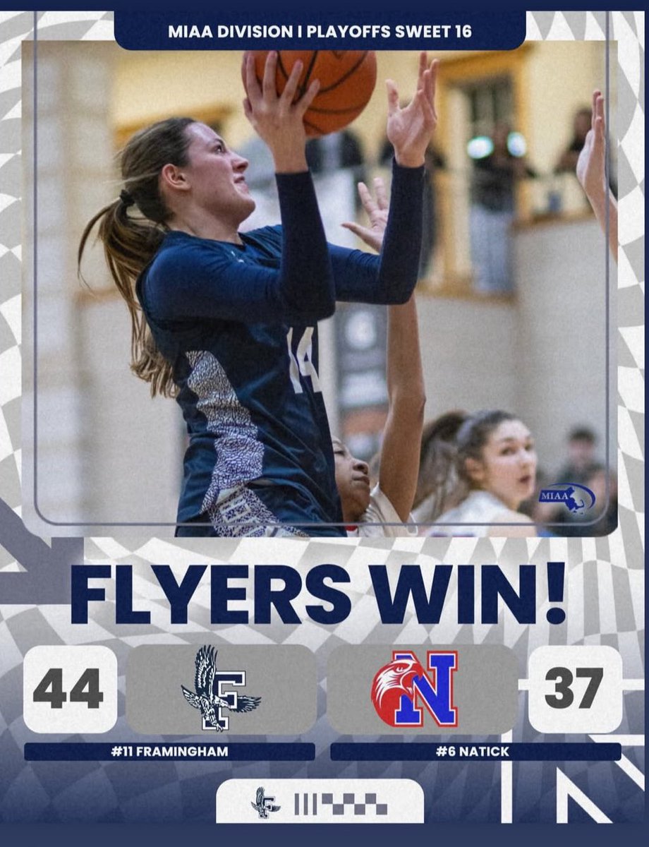 FHS Girls Basketball (@flyergirlshoops) on Twitter photo Flyers take a big win past a tough #6 Natick to bring us to the Elite 8. Led by senior Allie Regan with 26pts. Big defensive night for the squad!
<a href="/GlobeSchools/">Boston Globe Schools</a> <a href="/keith_pearson/">Keith Pearson</a> <a href="/MetroWestSports/">Daily News Sports</a> <a href="/FHSFlyersSports/">Framingham Athletics</a> <a href="/bostonherald/">Boston Herald</a> Flyers take a big win past a tough #6 Natick to bring us to the Elite 8. Led by senior Allie Regan with 26pts. Big defensive night for the squad!
<a href="/GlobeSchools/">Boston Globe Schools</a> <a href="/keith_pearson/">Keith Pearson</a> <a href="/MetroWestSports/">Daily News Sports</a> <a href="/FHSFlyersSports/">Framingham Athletics</a> <a href="/bostonherald/">Boston Herald</a>