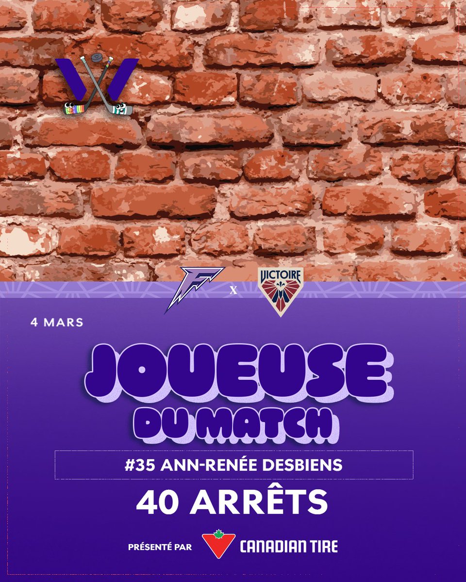 x - Victoire de Montréal (@pwhl_montreal) on Twitter photo Desbiens, la Muraille de Charlevoix
Desbiens a.k.a the brick wall
Victoire X <a href="/CanadianTire/">Canadian Tire</a> Desbiens, la Muraille de Charlevoix
Desbiens a.k.a the brick wall
Victoire X <a href="/CanadianTire/">Canadian Tire</a>