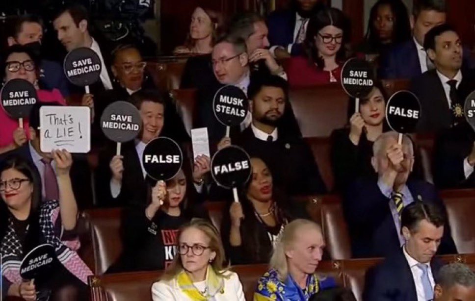 WarClandestine's tweet image. My biggest takeaway from Trump’s address, is that that the Democrats are completely broken.

The optics could not have been worse.

The Dems have been relegated to holding signs in the corner and pouting, while Trump cleans up the mess THEY created.

They refused to clap even for…