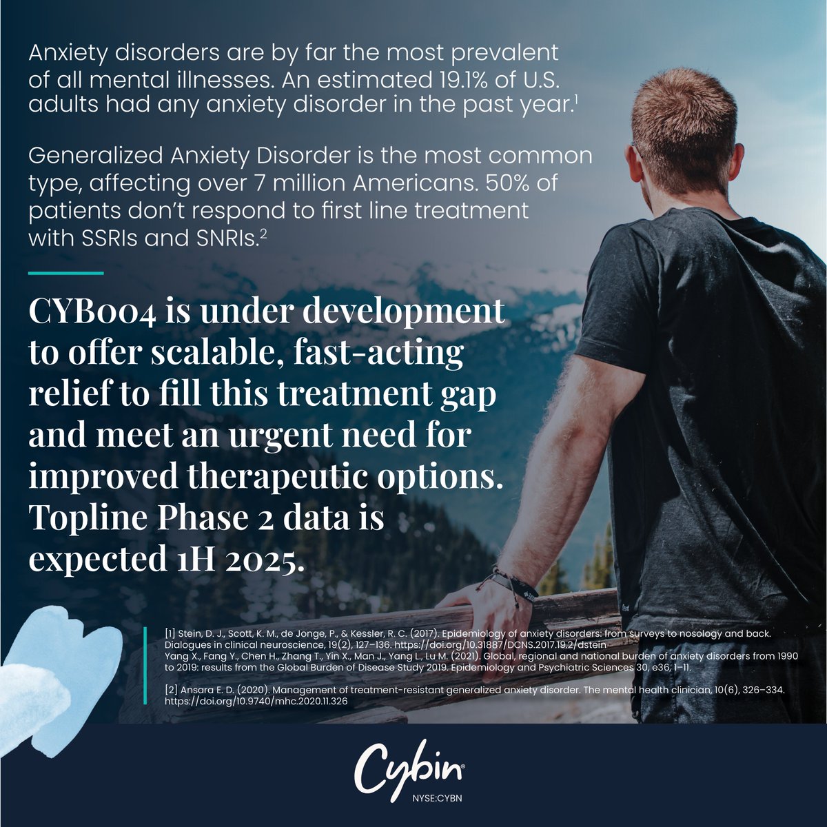 CYB004 is #Cybin’s proprietary, deuterated DMT molecule in a Phase 2 study for Generalized Anxiety Disorder (#GAD) — potentially offering a short-duration treatment to disrupt negative thought patterns and transform the care of people with GAD.

Learn more: