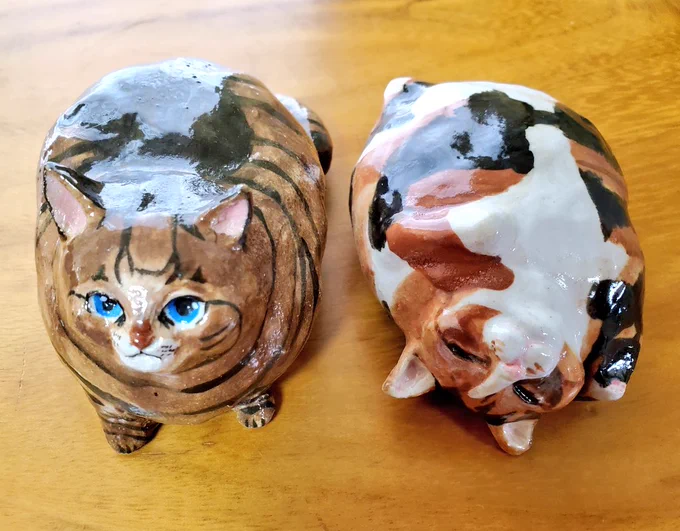 うぬめつなさん  に陶器の置物「ぽてたま」を作っていただきましたうぬめさんありがとうございます!!麦も米もめちゃめちゃかわいい～どんな猫も最高にかわいく太らせる「ぽてたま」シリーズ大好きです 