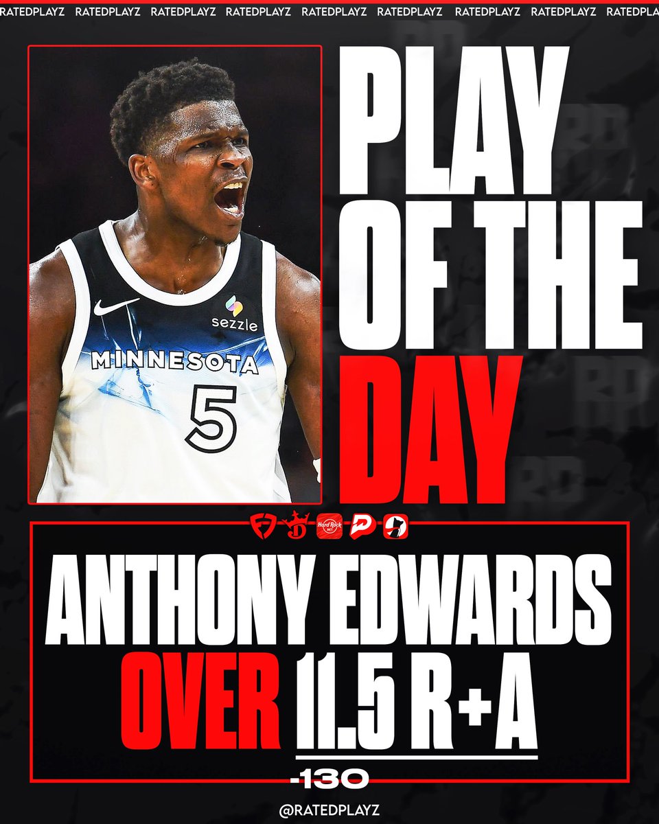RatedPlayz's tweet photo. March 4th NBA POTD(-130):
Anthony Edwards OVER 11.5 Rebounds+Assists tonight.
lock it in 🔒 

#NBAprops #GamblingTwitter #gamblingx #nbabet #nbaparlay #nbapotd https://t.co/HXq0L33sV7