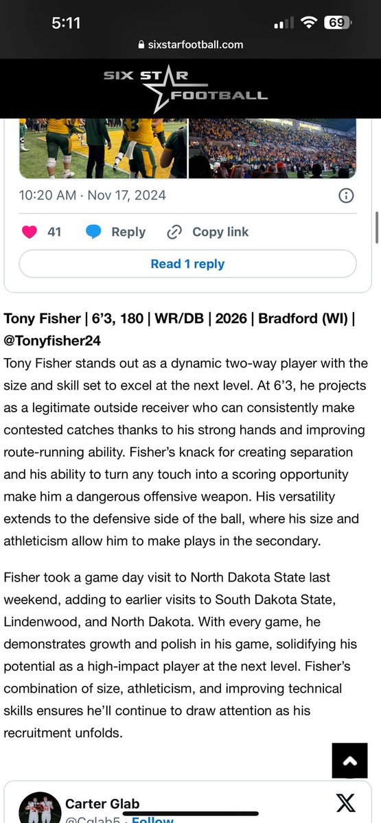Thank you for the write up I really appreciate it!! <a href="/sixstarfootball/">Six Star Football | PLUS+</a> 🙏
<a href="/PrepRedzoneWI/">Prep Redzone Wisconsin</a> <a href="/Rivals/">Rivals</a> 
<a href="/FBCoachLarson/">Dan Larson</a> <a href="/CoachLawsonLU/">Lane Lawson</a> <a href="/GoJacksSDSU/">South Dakota State Jackrabbits</a> <a href="/UNDfootball/">North Dakota Football</a>