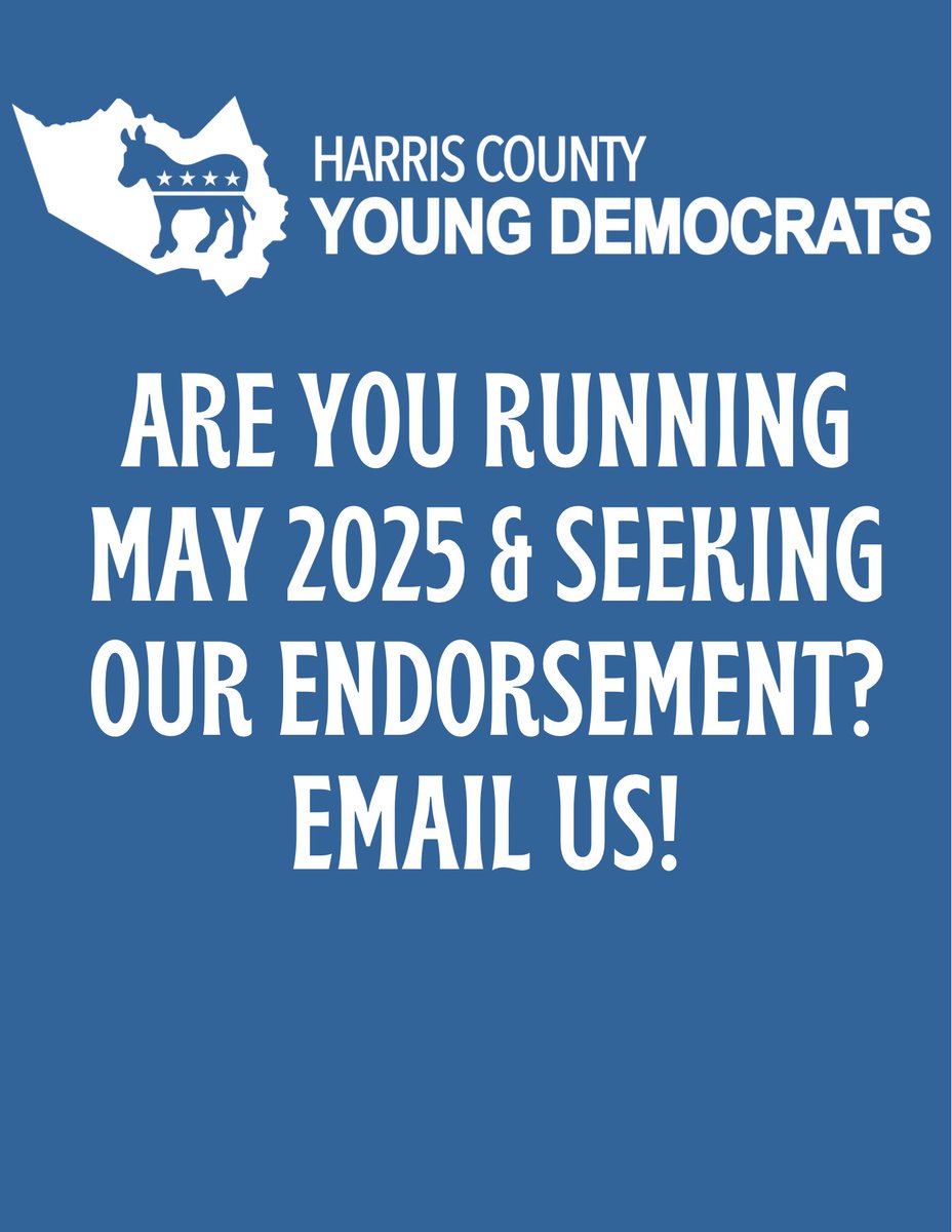 Harris County Young Democrats (@harrisyds) on Twitter photo 📢 May 2025 candidates! If you have not recieved our screening questionnairere, email contact@harrisyds.com ASAP. Packets are due March 14, 2025. 📢 May 2025 candidates! If you have not recieved our screening questionnairere, email contact@harrisyds.com ASAP. Packets are due March 14, 2025.