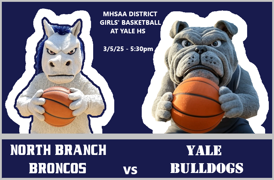 NB Athletics (@northbranchad) on Twitter photo MHSAA District Basketball
North Branch Lady Broncos will face Yale Bulldogs at Yale HS - 5:30pm Wednesday, 3/5/25.
GoFan Tickets: gofan.co/event/3307078?…
NFHS Stream: nfhsnetwork.com/events/yale-hi…
<a href="/ThumbTailgater/">ThumbTailgaterSports</a> <a href="/G_StuckOnSports/">Get Stuck On Sports</a> <a href="/LetsTalkSports3/">Let's Talk Sports</a> MHSAA District Basketball
North Branch Lady Broncos will face Yale Bulldogs at Yale HS - 5:30pm Wednesday, 3/5/25.
GoFan Tickets: gofan.co/event/3307078?…
NFHS Stream: nfhsnetwork.com/events/yale-hi…
<a href="/ThumbTailgater/">ThumbTailgaterSports</a> <a href="/G_StuckOnSports/">Get Stuck On Sports</a> <a href="/LetsTalkSports3/">Let's Talk Sports</a>