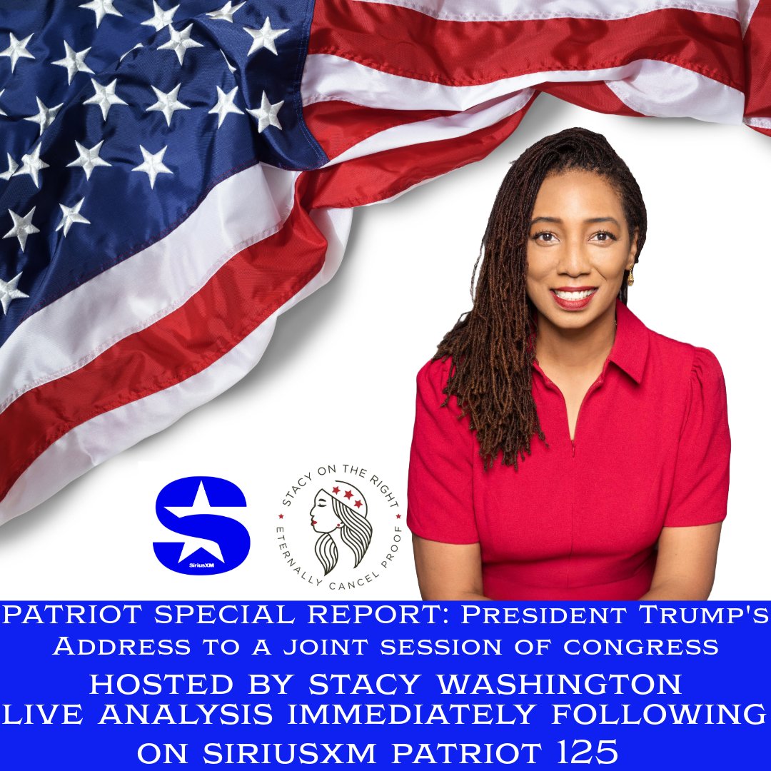 SiriusXMPatriot's tweet image. 🚨#ProgramAlert🚨
Tune In 9PM EST
Patriot Special Report: President Trumps Address to a Joint Session of Congress🎙️Join @StacyOnTheRight with live analysis immediately following with expert guests including @WilkowMajority @AlexMarlow @RepFitzgerald on @SIRIUSXM #Patriot125