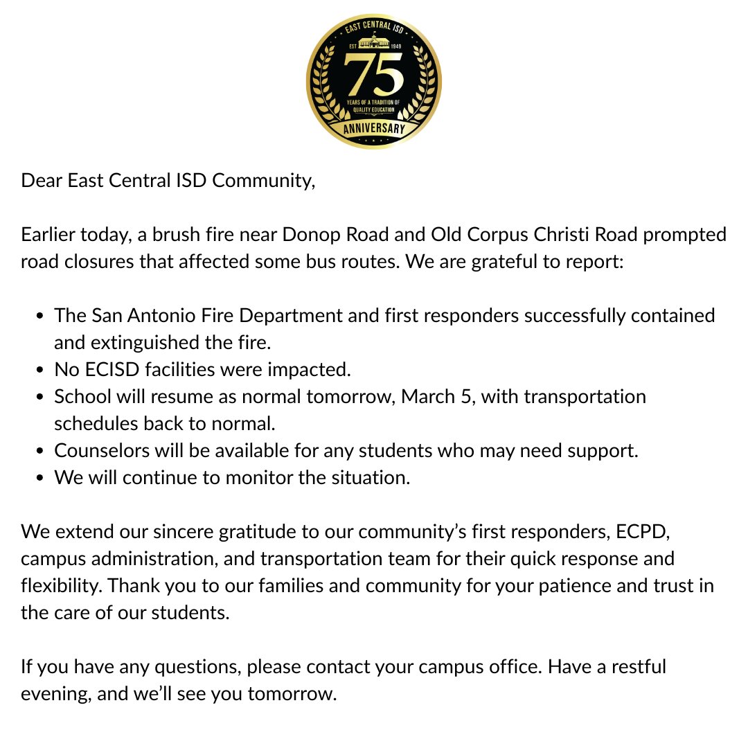 Update for East Central ISD community