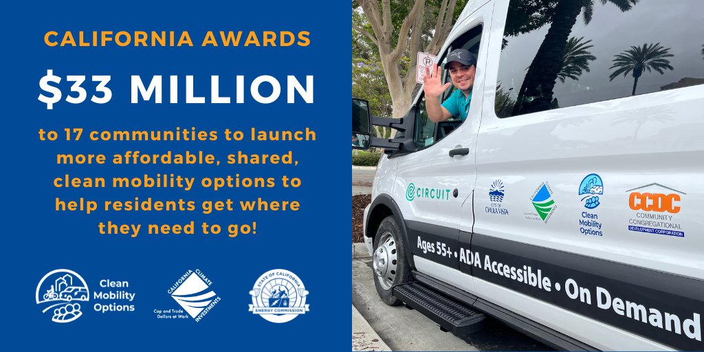 Clean Mobility Options Voucher Program (@cacleanmobility) on Twitter photo CA’s <a href="/CACleanMobility/">Clean Mobility Options Voucher Program</a> program just announced $33 million in new funds for mobility projects for #EV carsharing, EV bike-sharing, and EV school buses, bringing the total investments in the program from <a href="/CAClimateInvest/">California Climate Investments</a> and <a href="/CalEnergy/">California Energy Commission - ⚡#CalEnergy</a> to $66+ million.
cleanmobilityoptions.org/2025-mpv-press… CA’s <a href="/CACleanMobility/">Clean Mobility Options Voucher Program</a> program just announced $33 million in new funds for mobility projects for #EV carsharing, EV bike-sharing, and EV school buses, bringing the total investments in the program from <a href="/CAClimateInvest/">California Climate Investments</a> and <a href="/CalEnergy/">California Energy Commission - ⚡#CalEnergy</a> to $66+ million.
cleanmobilityoptions.org/2025-mpv-press…