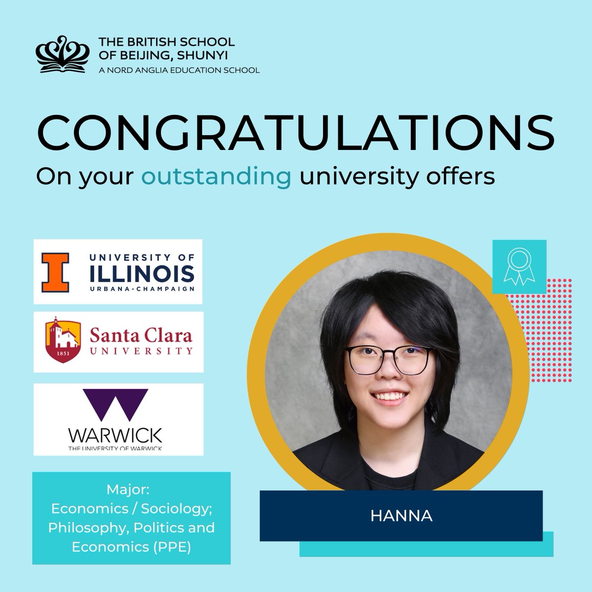 BSB_Shunyi's tweet image. Congratulations Hanna who has received multiple offers from UK and USA universities. She has been an integral part of our Student Leadership Team and has participated in many musicals, orchestras, and our AquaBears swim Team.
tinyurl.com/3fzdkfaa
#BSBShunyi #Class of 2025