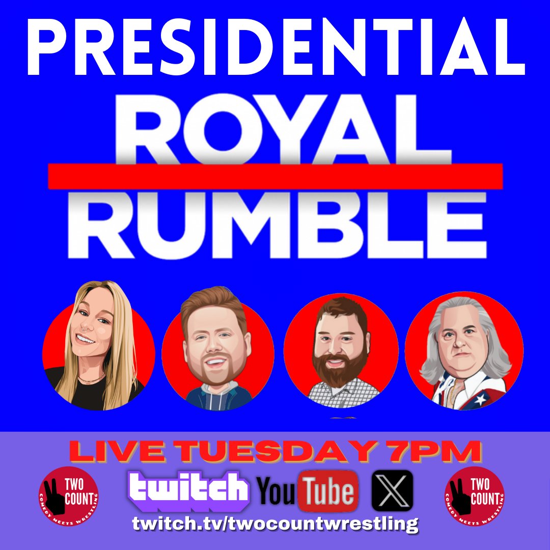 #TwoCountTuesday goes Presidential! Changing it up as the crew does a #RoyalRumble style fight to determine the best president ever! Will your favorite president be victorious? Come see at 7PM CT on #Twitch #YouTubeLive &amp; right here on #X!
#2Count #TopShelf #TopShelfLife