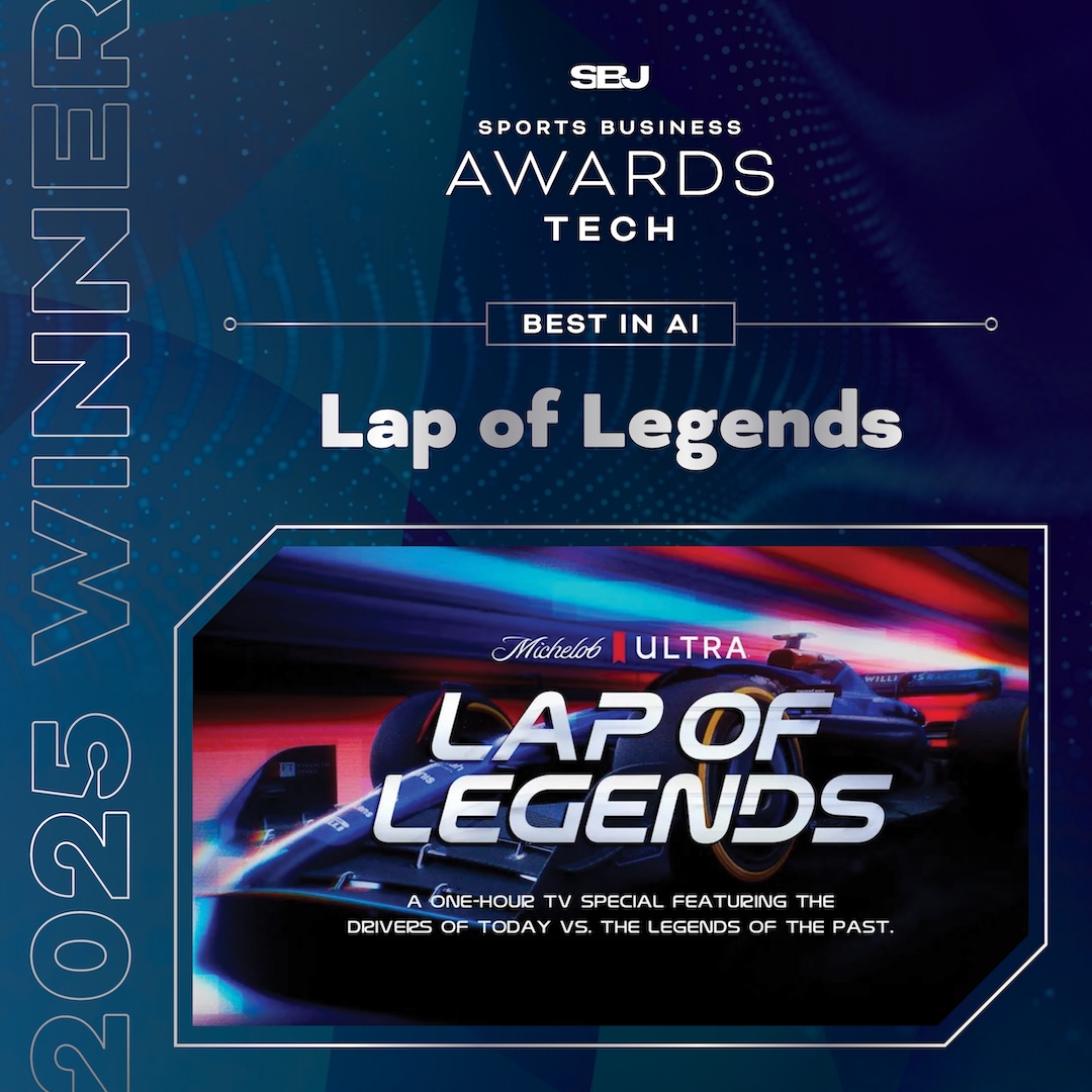 SBJ's tweet image. Best in AI: 𝐋𝐚𝐩 𝐨𝐟 𝐋𝐞𝐠𝐞𝐧𝐝𝐬

Michelob Ultra &amp;amp; Williams Racing created a real-vs-virtual F1 race with Logan Sargeant competing against avatars of racing legends using AI, AR, and telemetry, that drew millions of viewers.

#SBJTechWeek