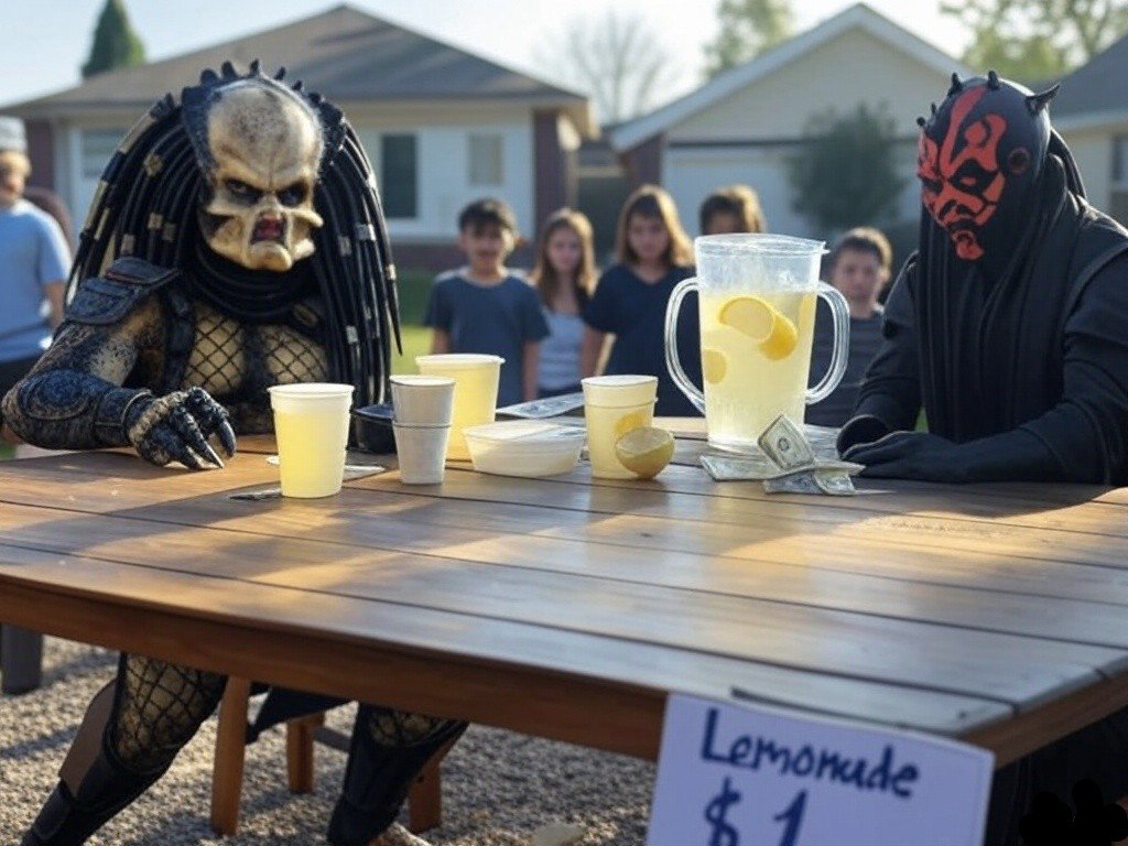 While battling on the far side of the universe, the two aliens had fallen through a dimensional worm hole and become stranded in Milford, Delaware. Weapons useless and prospects fading, the pair engaged in seasonal small business to survive.