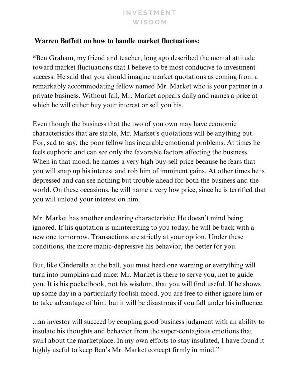 InvestingCanons's tweet image. Warren Buffett on how to handle market fluctuations: