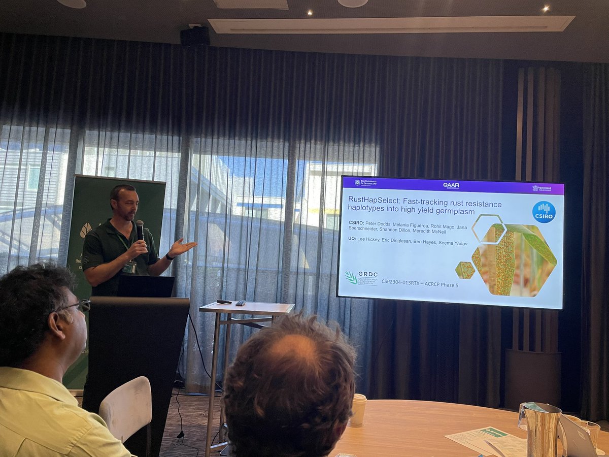 Samir Alahmad (@samir_alahmad) on Twitter photo Professor Lee Hickey is presenting the potential of genetic algorithms to stack resistant haploblocks for triple rust resistance in barley #breedersweek in Melbourne. #rustresistance <a href="/nextgenbreeders/">ARC Training Centre in Predictive Breeding</a> <a href="/QAAFI/">QLD Alliance for Agriculture & Food Innovation</a> <a href="/CSIRO/">CSIRO</a> <a href="/DrHikov/">Lee Hickey</a> Professor Lee Hickey is presenting the potential of genetic algorithms to stack resistant haploblocks for triple rust resistance in barley #breedersweek in Melbourne. #rustresistance <a href="/nextgenbreeders/">ARC Training Centre in Predictive Breeding</a> <a href="/QAAFI/">QLD Alliance for Agriculture & Food Innovation</a> <a href="/CSIRO/">CSIRO</a> <a href="/DrHikov/">Lee Hickey</a>